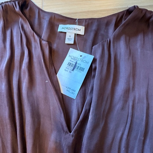 Nordstrom Sleeveless Smocked Satin Maxi Dress Brown Malicacia Small - Picture 4 of 8